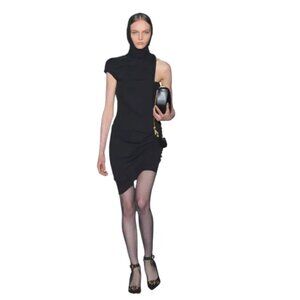 Versace Spring Ready to Wear Black One Sleeve Gown Dress with Head Scarf 38, 40